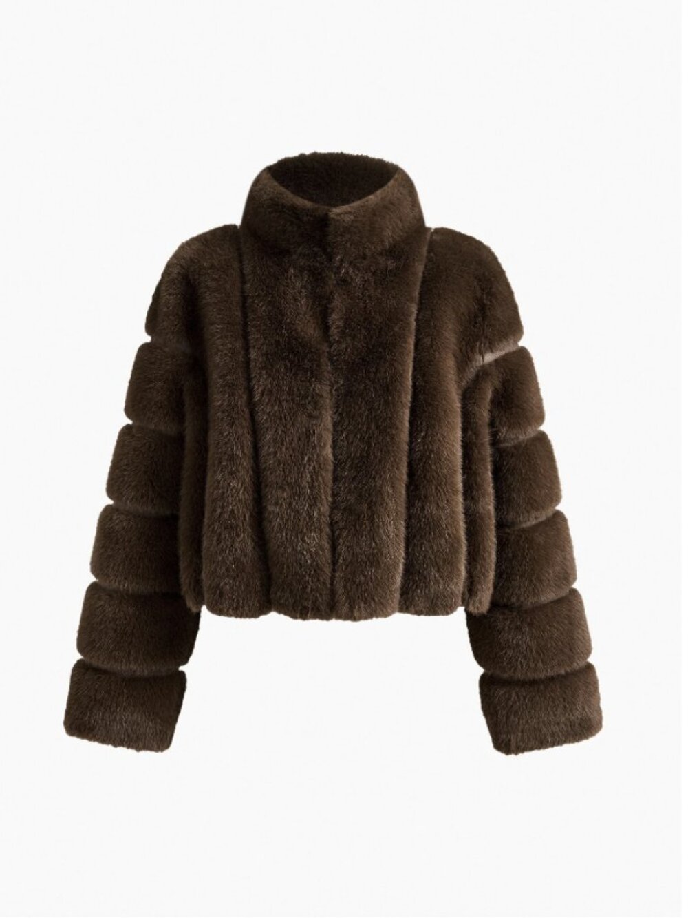 Coffee Brown Casual Women's Premium Stand Collar Faux Fur teddy Coat jacket - Picture 9 of 12